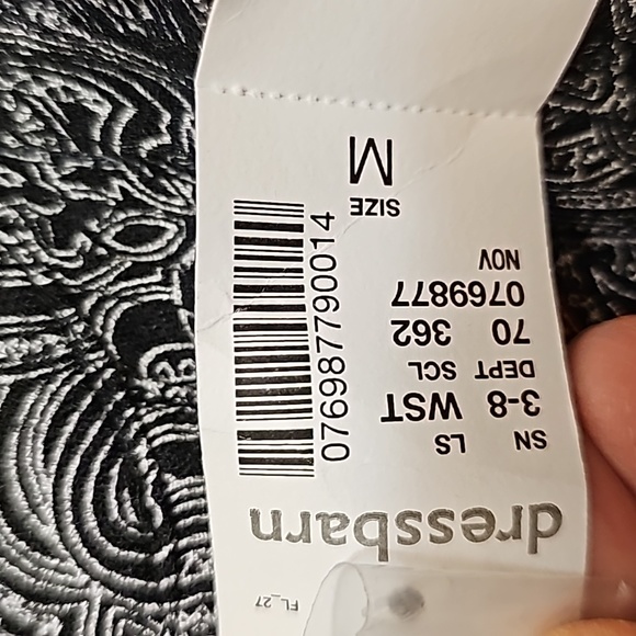 Dress Barn Westport Boho Bell Sleeve Top Tunic Blouse Women's NWT M Black/Cream - Picture 9 of 9